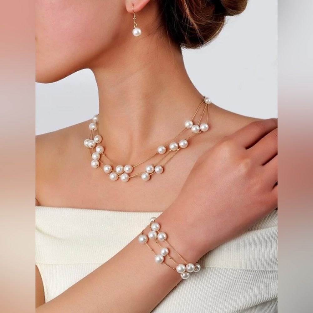 🔅🆕🔅✨Elegant Classy Gold or Silver Pearl Necklace set✨